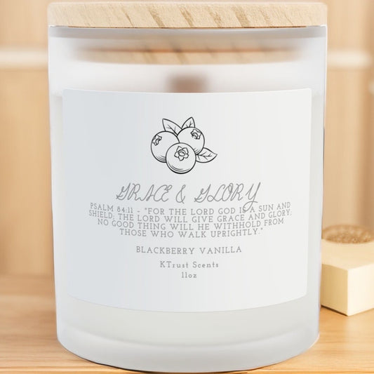 Grace & Glory Blackberry Vanilla Candle - 11oz Frosted Glass Home Decor