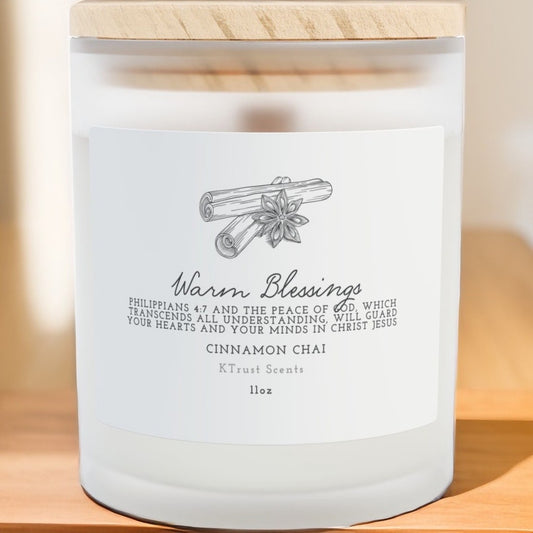 Warm Blessings Cinnamon Chai Candle - 11oz Frosted Glass - Perfect for Comfort & Relaxation